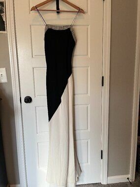 Vintage Julie Duroche Black & Ivory Rhinestone Maxi Dress